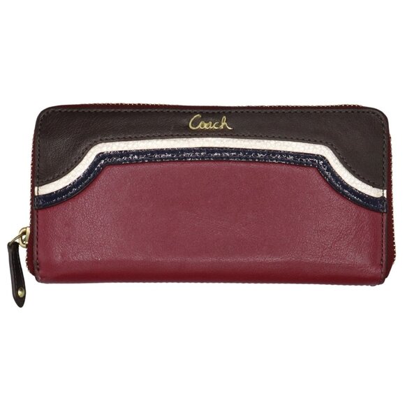 Coach Leather Zip Around Wallet Burgundy Classic Retro Timeless Old Money Preppy - Picture 1 of 15